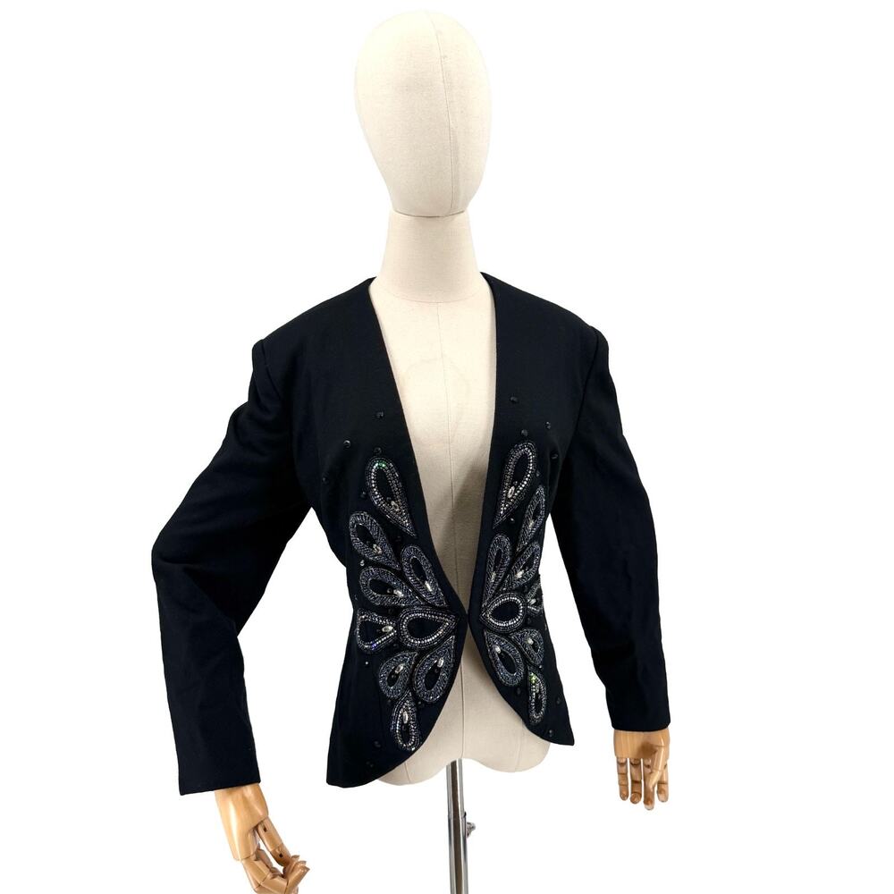 Vintage 80s Hartly Westwood Black Beaded Fitted Evening Blazer